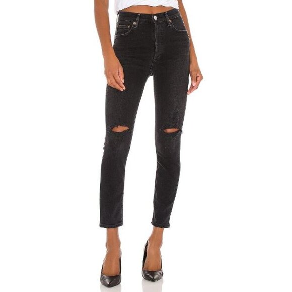 AGOLDE Nico Slim Leg Jeans in Disorder - Distressed Black/Dark Wash Jeans - Picture 13 of 16